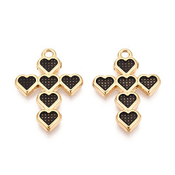 Черный 304 подвески из нержавеющей стали и эмали, крест и сердечки, золотые, чёрные, 25x18x2 мм, отверстие : 1.8 мм
