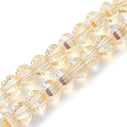 Золотистый Гальванизируйте прозрачное стекло бисер нитей, граненые, рондель, золотые, 8x6 мм, отверстие : 1.2 мм, около 80 шт / нитка, 19.29'' (49 см)