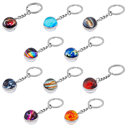 (52) Непрозрачная лаванда 10 шт 10 стиль светящийся вселенная планета тема сплав брелок, Светящийся в темноте брелок со стеклянным шариком с двойным кабошоном, разноцветные, 7.3~7.5 см, 1 шт / стиль