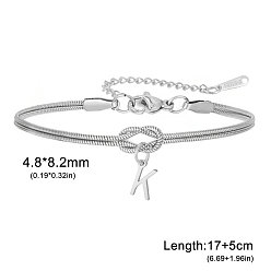 Letter K 304 Браслеты с подвесками в виде инициалов из нержавеющей стали, браслеты из змеиной цепи для женщин, цвет нержавеющей стали, Письмо K, 6.69 дюйм (17 см)