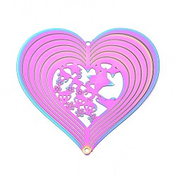 Многоцветный 201 нержавеющая сталь 3 вращающийся подвесной ветряной спиннер, для украшения сада внутри и снаружи помещения, сердце с полыми рождественскими санями, многоцветные, 50x51.5x0.2 мм, отверстие : 1.4~1.5 мм