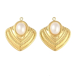 Сердце Ионное покрытие (ip) 304 подвески из нержавеющей стали, с абс пластмассовой имитационной жемчужиной, золотые, сердце, 25x22.5x4.8 мм, отверстие : 1.4 мм