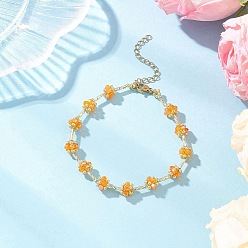 Оранжевый Браслеты из стеклянных бусин для женщин, цветок, граненые, оранжевые, 7-5/8 дюйм (19.5 см)