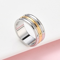 Ring 304 открытые кольца-манжеты из нержавеющей стали для женщин, золотые и нержавеющая сталь цвет, кольцо, 8 мм, размер США 7 1/4 (17.5 мм)