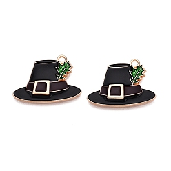 Hat Подвески из сплава с эмалью на тему Дня благодарения, без свинца и без кадмия, золотые, шляпа, 22.5x29.5x3 мм, отверстие : 2 мм