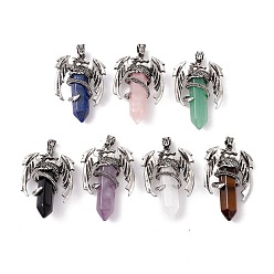 Смешанные камни Большой остроконечный кулон из натуральных смешанных камней, с фурнитурой из сплава дракона античного серебра, без свинца и без кадмия, пуля, смешанные окрашенные и неокрашенные, 50~51x34~34.5x14.5~15.5 мм, отверстие : 6x4 мм