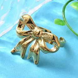 Настоящее золото 18K Кольца из нержавеющей стали, бантом, реальный 18 k позолоченный, внутренний диаметр: 17 мм