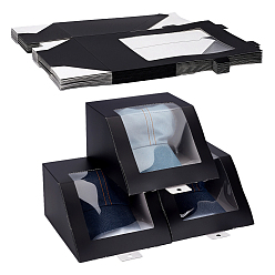 Black Cardboard Paper Jewelry Boxes, Gift Packaging Boxes with Visible Window, Rectangle, Black, 22x19.6x12cm