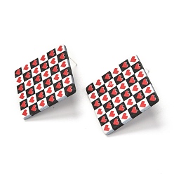 Herz Harz Ohrstecker, mit 925 Sterling Silber Pins, Karo, Platin Farbe, Herzmuster, 41x41 mm, Stift: 0.6 mm, Seitenlänge: 30 mm