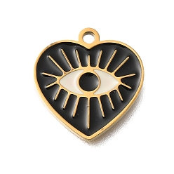 Сердце Вакуумное покрытие pvd 201 подвески из нержавеющей стали, с эмалью, очарование глаз, реальный 18 k позолоченный, сердце, 15x14x1.5 мм, отверстие : 1.2 мм