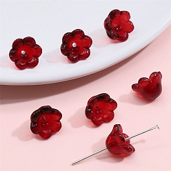 Темно-Красный 10шт. прозрачные стеклянные колпачки с градиентным цветом, шестилепестковые цветы, сиреневые, темно-красный, 12x7 мм