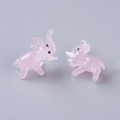 Pink Home Decorations, Handmade Lampwork Display Decorations, Elephant, Pink, 21~23x10~12x22~23mm