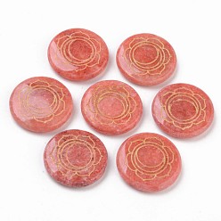 Svadhisthana Natural White Jade Beads, No Hole, Flat Round with Chakra, Dyed, Svadhisthana, 25~26x5.5mm