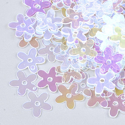 Clear Ornament Accessories, PVC Plastic Paillette/Sequins Beads, Flower, Clear, 9.5~10x10x0.4mm, Hole: 1.2mm, about 30000pcs/500g