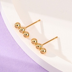 Золотой 201 серьги-гвоздики из бисера из нержавеющей стали с горизонтальной перекладиной и 316 булавкой из нержавеющей стали для женщин, золотые, 9x3 мм, штифты : 0.6 мм