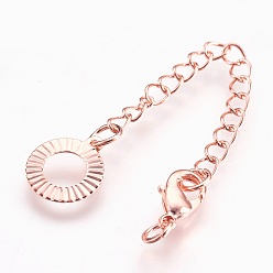 Rose Gold Brass Chain Extender, with Lobster Claw Clasps, Cadmium Free & Nickel Free & Lead Free, Long-Lasting Plated, Ring, Rose Gold, 75x3mm, Hole: 2.5mm, Clasps: 10x6x3mm