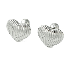 Stainless Steel Color Non-Tarnish 304 Stainless Steel Ear Studs, Heart, Stainless Steel Color, 11.5x14mm