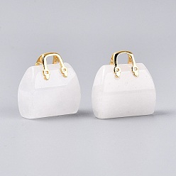 Хрусталь Природного кварца хрустальных подвесок, Брелоки из горного хрусталя для сумочки с ручкой из латуни золотистого цвета., 27~28x24~26x11.5~12.5 мм, отверстие : 6.5~7x4~5 мм