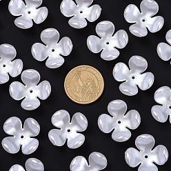 White 4-Petal ABS Plastic Imitation Pearl Bead Caps, Flower, White, 24x24x11mm, Hole: 2mm, about 200pcs/bag
