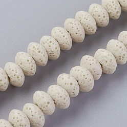 Бежевый Бусы из натуральной лавы, окрашенные, рондель, бежевые, 9x5~5.5 мм, отверстие : 2 мм, около 37 шт / нитка, 7.87 дюйм (20 см)