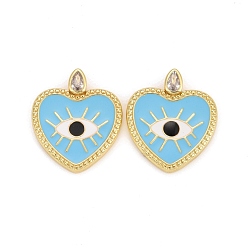 Небесно-голубой Стойки обшивки латунь кубического циркония подвески, с эмалью, реальный 18 k позолоченный, без свинца и без кадмия, сердце, голубой, 23.5x20.5x4.5 мм, отверстие : 2.2x3.6 мм