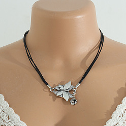 Бабочка Ожерелья из вощеного шнура с подвеской в стиле бохо для женщин, античное серебро, бабочка, 15.75 дюйм (40 см)