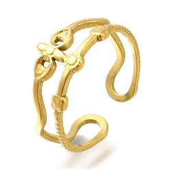 Настоящее золото 18K Ионное покрытие (IP) 304 Компоненты открытого манжетного кольца из нержавеющей стали, настройки кольца для горного хрусталя, реальный 18 k позолоченный, внутренний диаметр: регулируемый, 8.5 мм, пригодный для стразов 1 мм