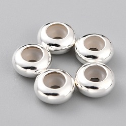 Посеребрённый Латунные бусины, с резиной внутри, ползунки, долговечный, рондель, 925 серебро покрытием, 8x4 мм, резиновое отверстие: 2 мм