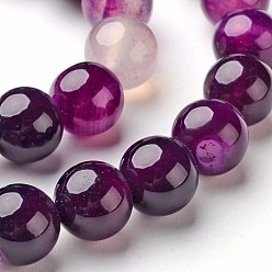 Purple Natural Striped Agate/Banded Agate Beads Strands, Round, Dyed & Heated, Purple, 10mm, Hole: 1mm, about 38pcs/strand, 15 inch