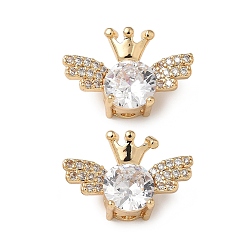 Настоящее золото 18K Латунные микропаве из прозрачного кубического циркония, без кадмия, без никеля и без свинца, ангел и корона, реальный 18 k позолоченный, 11x18x7 мм, Отверстие : 1.6 мм & 1.8 мм