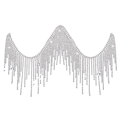 Platinum Iron with Glass Rhinestone Cup Chains, Tassel Chains, Wedding Dress Decorative Rhinestone Chains, Platinum, 914.4x115x3mm