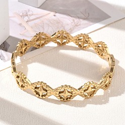 Real 18K Gold Plated 304 Stainless Steel Hinged Cuff Bangles, Star, Real 18K Gold Plated, Inner Diameter: 1.97 inch(5cm)x2.36 inch(6cm)