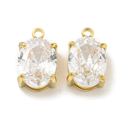 Настоящее золото 18K Вакуумное покрытие pvd 304 подвески из нержавеющей стали подвески из кубического циркония, овальные амулеты, прозрачные, реальный 18 k позолоченный, 10x6x4 мм, отверстие : 1.2 мм