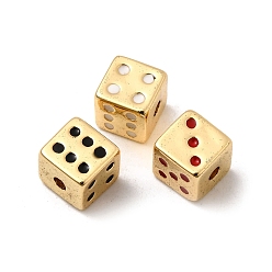 (52) Непрозрачная лаванда Латунь эмаль бисера, без свинца и без кадмия, долговечный, игральная кость, реальный 18 k позолоченный, разноцветные, 7x7x7 мм, отверстие : 1.8 мм