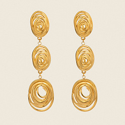 Настоящее золото 18K 304 серьги-гвоздики с подвесками в форме овала из нержавеющей стали, реальный 18 k позолоченный, 85x22 мм