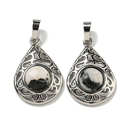 Джаспер Зебра Естественно зебры яшмы подвески, покрытие стойки латунные полые слезы подвески, без кадмия и без свинца, платина, 29.5x19.5x7.5 мм, отверстие : 7.5x5 мм