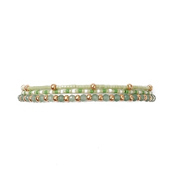 Green Aventurine 3Pcs 3 Style Natural Green Aventurine & Glass Seed Beaded Stretch Bracelets Set for Women, Inner Diameter: 1-7/8~2 inch(4.8~5cm), 1Pc/style
