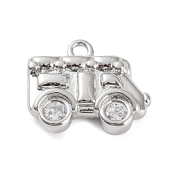 Platinum Brass Micro Pave Cubic Zirconia Pendants, Car Charm, Platinum, 10x12x2.5mm, Hole: 1.4mm