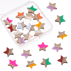 Mixed Color Resin & Wood Cabochons, Star, Mixed Color, 17.5x18x3.5mm, 9 colors, 2pcs/color, 18pcs/box
