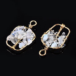 Opalite Opalite Pendants, Golden Tone Brass Wire Wrapped, Tree, Bottle, 37~38x21.5~22.5x4.5~7.5mm, Hole: 4mm