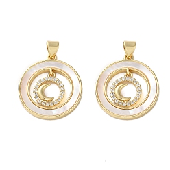 Луна Латунные микро проложить кубического циркония подвески, с оболочкой, плоские круглые прелести, реальный 18 k позолоченный, стойки покрытие, прочное покрытие, без кадмия и без свинца, луна, 24x21x2.5 мм, отверстие : 4x3 мм