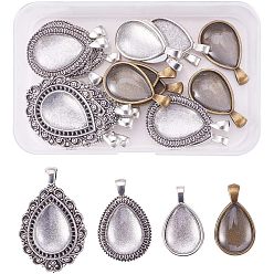 (52) Непрозрачная лаванда Сделай сам выводы кулона, с подвесными кабошонами из тибетского стиля и прозрачными стеклянными кабошонами, слеза, разноцветные, подвеска: лоток: 25x18 мм, 36.5~54.5x21~35x2~3 мм, кабошон: 25x18x5 мм, 48 шт / коробка