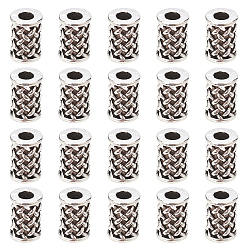 Antique Silver Zinc Alloy Beads, Imitation Woven Rattan Pattern, Column, Antique Silver, 10x7mm, Hole: 3mm, 20pcs/box