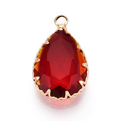 Малиновый Прозрачные стеклянные подвески, слеза, с латунной кромкой, граненые, малиновый, 22~22.5x13.5~14x5~6 мм, отверстие : 2~2.2 мм