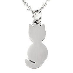 Нержавеющая Сталь Цвет Не тускнеет 201 ожерелья из нержавеющей стали с подвеской в виде котенка, с кабельными цепями, силуэт кошки, цвет нержавеющей стали, 15.7 дюйм (40 см), 1.5 мм, Кошка: 17.5x8x1 mm