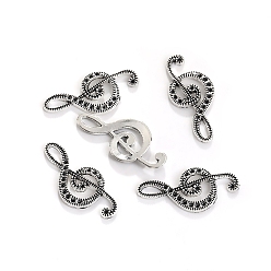 Античное Серебро Сплавочные подвески тибетского стиля, прелести музыкальных нот, античное серебро, 32.5x15 мм