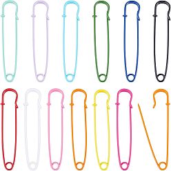 Mixed Color 24Pcs 12 Colors Spray Painted Iron Safety Pins, for Brooch Making, Kilt Needles, Mixed Color, 75x17x6mm, Hole: 4.5mm, Pin: 1.5mm, 2pcs/color