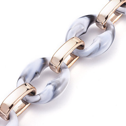 Camel Handmade Cable Chains, with Acrylic Linking Rings and CCB Plastic Linking Rings, Imitation Gemstone Style, Oval, for Jewelry Making, Camel, Link: 31x26x9mm, 24x15x6.5mm, 39.37 inch(1m)/strand