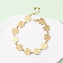 Золотой Религия 304 браслеты из нержавеющей стали для женщин, плоский круглый со святым, золотые, 8 дюйм (20.4 см)