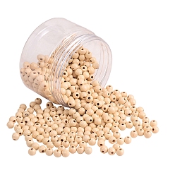 Кремово-белый 500 бусины из натурального дерева пекан, круглые, кремово-белые, 6.5x6 мм, отверстие : 2 мм
